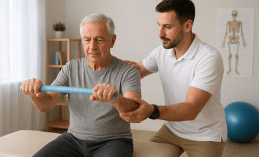 geriatrik rehabilitasyon tedavisi uygulayan fizyoterapist ile denge yürüme kas güçsüzlüğü yaşayan yaşlı